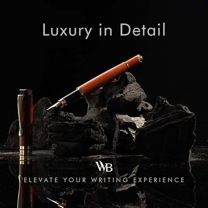 Wordsworth & Black Fountain Pen Set, Luxury Bamboo Wood - Medium Nib, Gift Case; Includes 6 Ink Cartridges, Ink Refill Converter -Journaling, Calligraphy; Drawing, Smooth Writing [Cherry Wood]