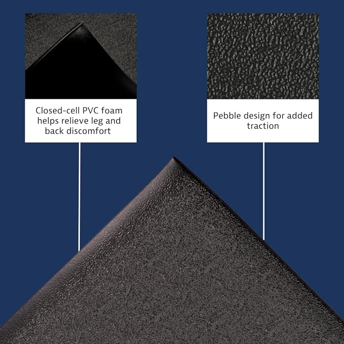 Notrax 411 Sof-Tred™ 3' x 60' x 3/8" Anti Fatigue Mat, Enhanced Slip Resistance with Beveled Edges and Pebbled Surface, Ideal for Industrial and Commercial Workplaces, Black, 411R0336BL