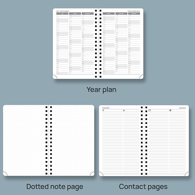 POPRUN 2026 Planner Weekly Notebook (Jan-Dec), Small Size 4''x 6.25'' - 2026 Pocket Calendar for Purse with Spiral Soft Cover, Plastic Ruler, Inner Pocket, 100 GSM - Petrol