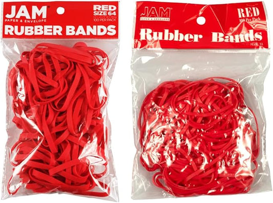 JAM PAPER Colorful Rubber Bands - Sizes 33 & 64 Set - Red Multi-Purpose Rubberbands - 200/Pack