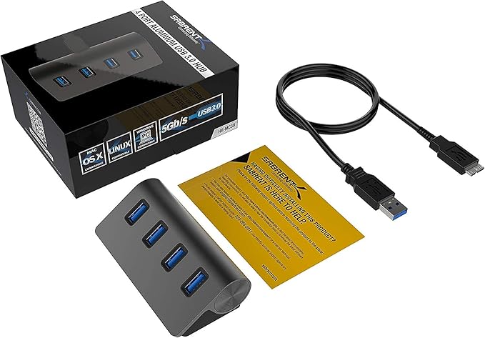 SABRENT 4-Port USB 3.0 Hub - Aluminum Design, Portable Data Hub with 2.5ft Cable for iMac, MacBook, PC - Black (HB-MC3B)