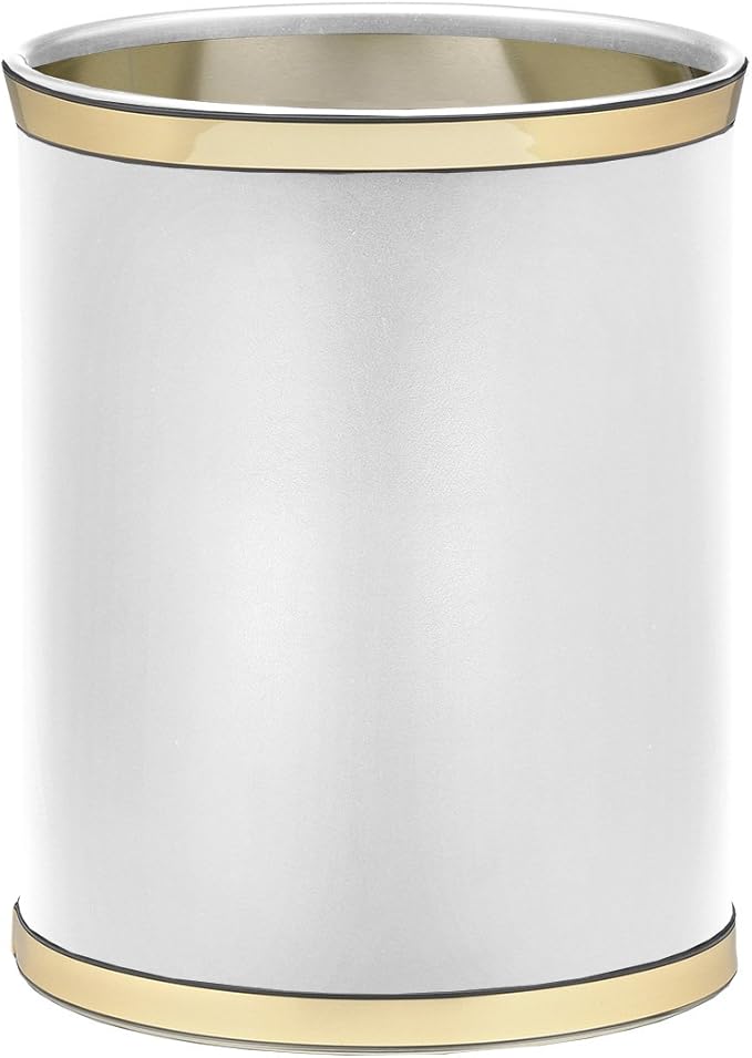 Kraftware 50274 Sophisticates W/Polished 14" Oval Waste Basket Wastebasket, White with Brass