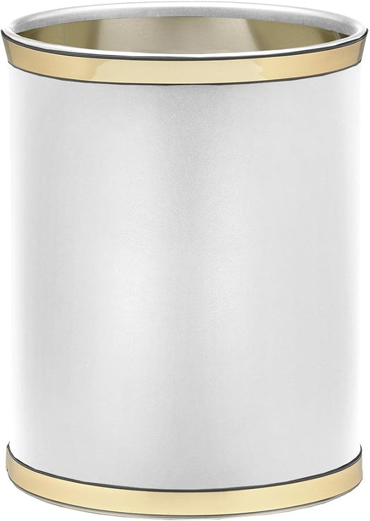 Kraftware 50274 Sophisticates W/Polished 14" Oval Waste Basket Wastebasket, White with Brass