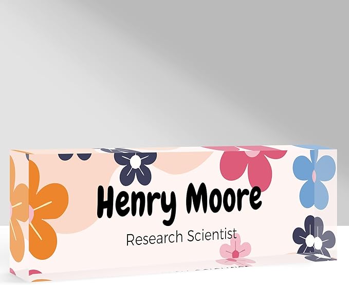 Custom Name Plate for Desk, Personalized Acrylic Office Name Sign with Name & Title, Elegant Desk Decor for Women Men, Employee Appreciation Gift (Colorful Flower)