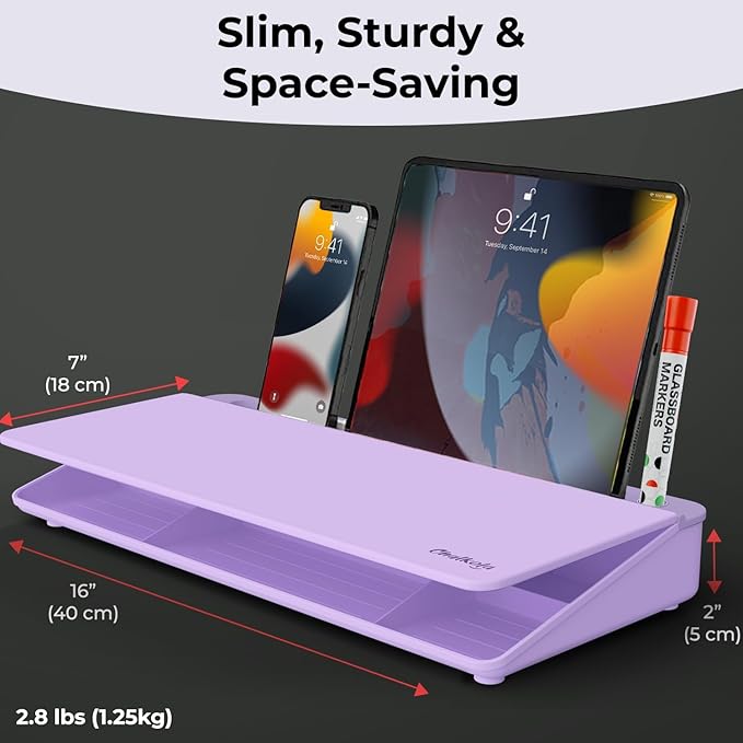 Chalkola Lavender Glass Desktop Whiteboard with Storage - Dry Erase Board, Work Desk Organizers, Computer Keyboard Stand, Home Office Desk Accessories, Workspace Desktop Buddy + 3 Markers