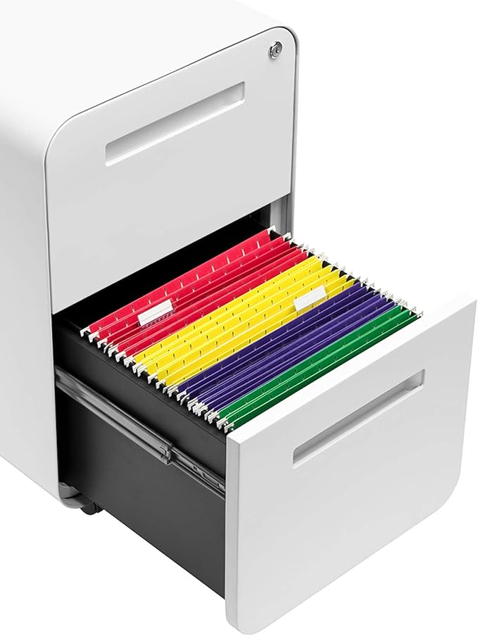 Laura Davidson Furniture Stockpile 2 Drawer Mobile File Cabinet with Lock - Under Desk Metal Filing Cabinet, Legal/Letter File Folders, Wheels and Stationary Feet, Pre-Assembled, White