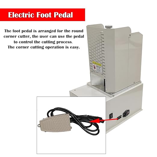 Electric Round Corner Cutter, Heavy Duty Fillet Paper Punch with Foot Pedal & Metal Protective Cover, R3-R9 Cutting Radius, Electric Corner Rounding Machine for PVC Name Card 1.97in Thickness