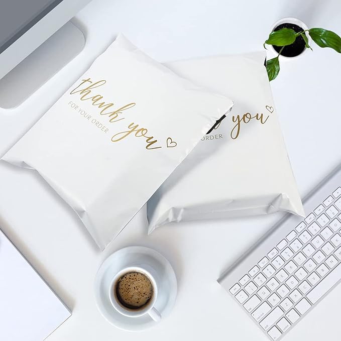 JinRuiKJ Thank You Poly Mailer 12x15.5 Inch 50 PCS, Shipping Bags for Clothing, Packaging Bags for Small Business, Strong Adhensive, Waterproof and Tear-Resistant Mailing Envelopes, White