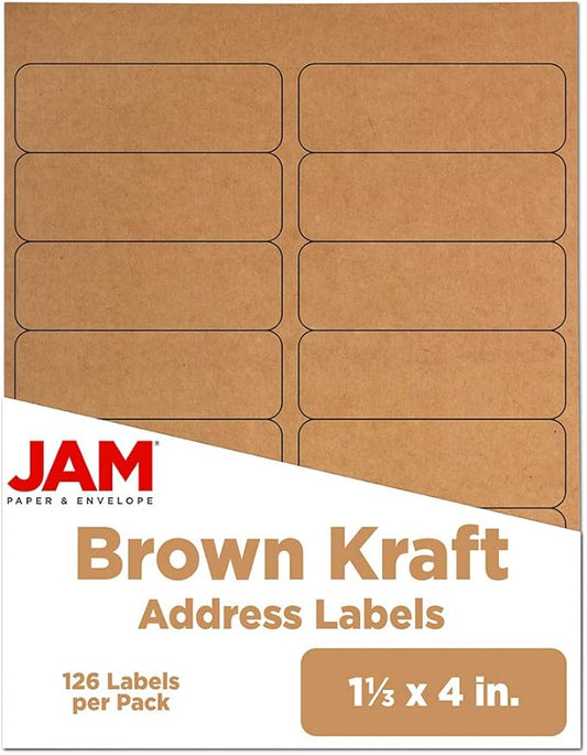 JAM PAPER Shipping Address Labels - Rectangular - 1 1/3 x 4 - Brown Kraft - 126/pack