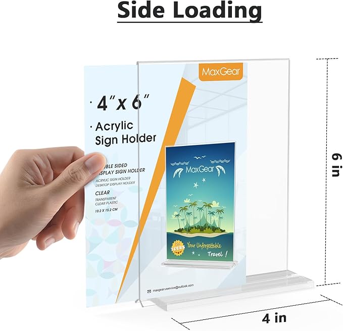 MaxGear 4x6 Acrylic Sign Holder 12 Pack, Double Sided Display Stand, Clear Paper Holder Picture Frame, Plastic Menu Stand Photo Frame for Stores, Restaurants, Hotels, Office
