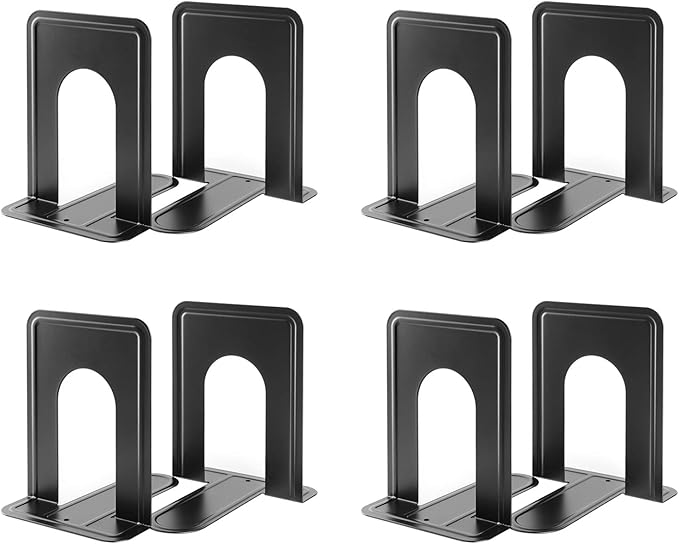 MaxGear Book Ends Universal Premium Bookends for Shelves, Non-Skid Bookend, Heavy Duty Metal Book Stopper for Books/Movies/CDs/Video Games, 6 x 4.6 x 6 in, Black, 4 Pairs/8 Pieces, Large