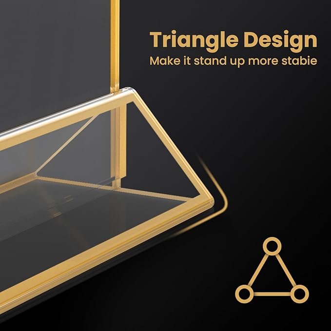 5x7 Gold Acrylic Sign Holder, 12 Pack Wedding Table Number Stands With Vertical Gold Borders, Double Sided Picture Frame Paper Stand, Clear Photo Display Menu for Party, Home, Restaurant