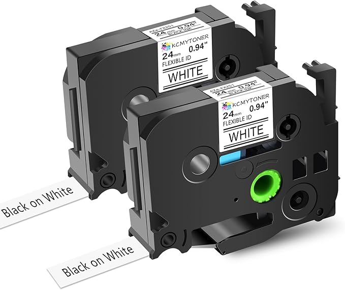 2PK TZe-FX251 1" Compatible for Ptouch Flexible ID Laminated Tape TZ-FX251 24mm 0.94 White Cable Wire Labels Tape for PT-D600 PT-D610BT PT-P710BT P700 Label Maker
