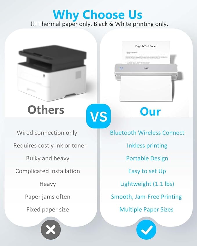 Inkless Portable Printer for Travel, Wireless Thermal Printer Support 8.5 x 11 Inch US Letter A4 B5, Bluetooth Mobile Printers with iOS, Android, Laptop for Home Use, Car, Office, School, Grey