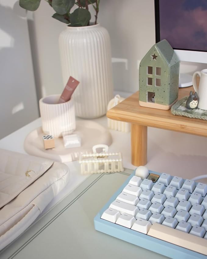 Bamboo Dual Monitor Shelf, Monitor Stand Riser with Underneath Storage for Desk Office Supplies, Supports Heavy TV up to 300 lbs, Natural