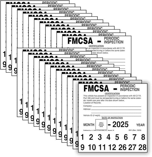 FMCSA Periodic Inspection Label 25-pk. - 5" x 5", Permanent Self Adhesive Vinyl - Meet DOT AVIR 49 CFR Part 396 Requirements - J. J. Keller & Associates