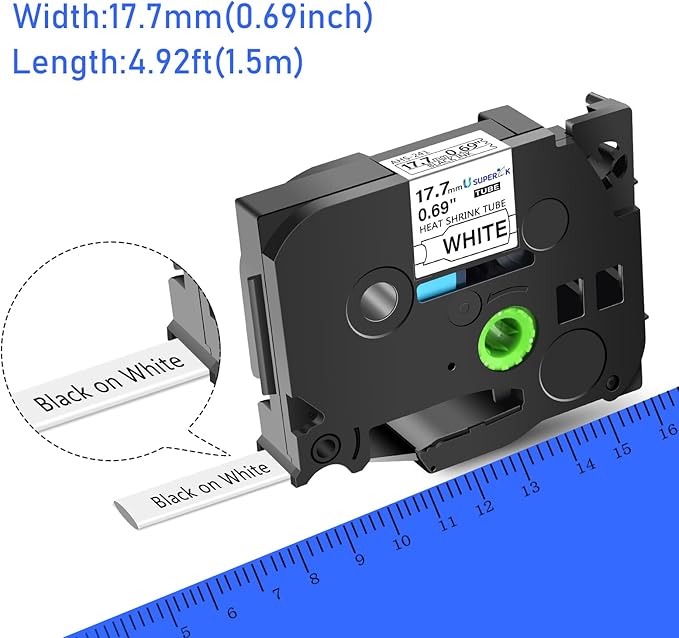 USUPERINK 5PK Compatible for Brother Ptouch HSe-241 HSe241 HS-241 HS241 Black on White 17.7mm 0.69'' Heat Shrink Tubing for Wire Cable for PT-D400 PT-E500 PT-P700 PT-P710BT PT-P750W Label Maker Tape