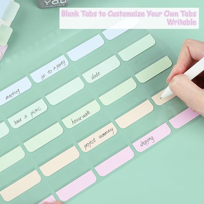 475 PCS Sticky Tabs, 10 Sheets, 3 Sizes Divider Tabs Stickers, Writable Index Tabs, Repositionable Tape Flags for Books, Binders and File Folders