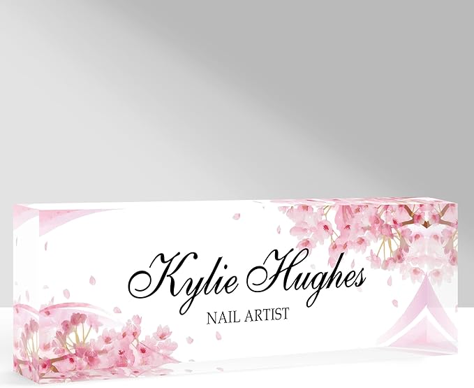 Custom Name Plate for Desk, Personalized Acrylic Office Name Sign with Name & Title, Elegant Desk Decor for Women Men, Employee Appreciation Gift (Sakura-2)