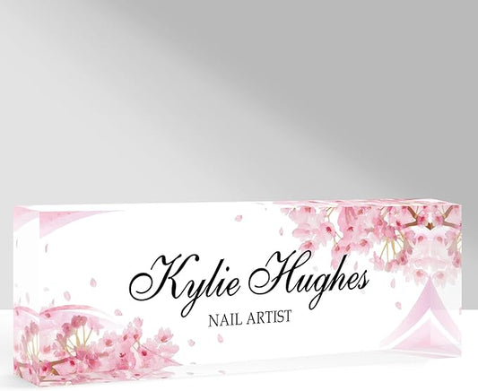 Custom Name Plate for Desk, Personalized Acrylic Office Name Sign with Name & Title, Elegant Desk Decor for Women Men, Employee Appreciation Gift (Sakura-2)