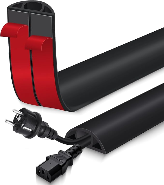 Floor Cord Cover for Wires on Floor Self Adhesive Cord Hider Floor Cable Management Wire Covers for Cords Protector Prevent Cable Trips Cord Cavity W 0.59" x H 0.31", Black, 20Ft