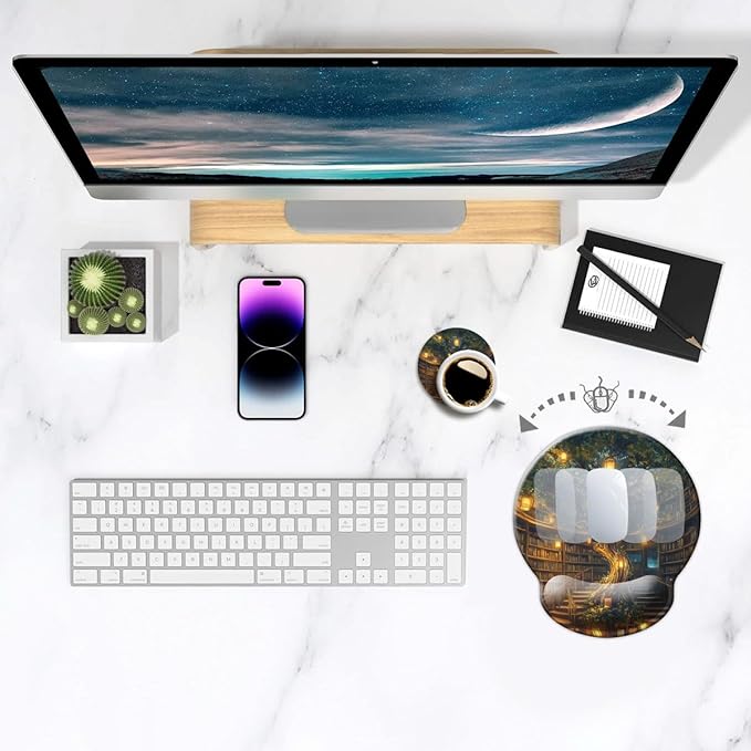 Ergonomic Mouse Pad with Wrist Support,Mouse Pad with Wrist Rest,Relieve Wrist Pain Mousepad Non-Slip Rubber Base,Mouse Pads for Desk,Computers,Laptop,Office,Home,Accessories Library Tree