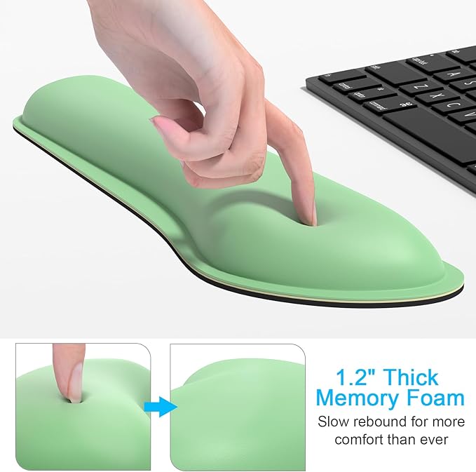 Dapesuom Keyboard Wrist Rest Set, Cute PU Leather Wrist Cushion for Computer Keyboard and Mousepad, Memory Foam Mouse Pad Rests Support with Non-Slip Base for Typing Pain Relief, Laptop, Mint Green