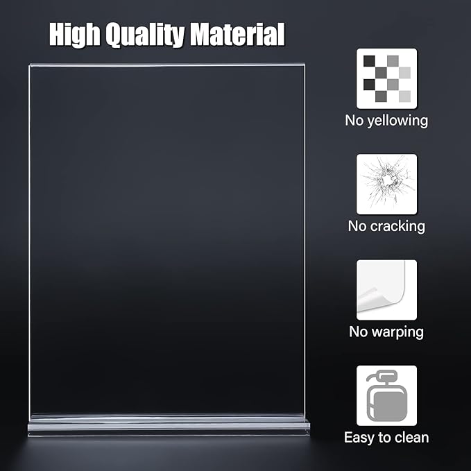 6pack Acrylic Sign Holder 8.5 X 11, Vertical T Shape Clear Plastic Menu Holder, Unbreakable Table Sign for Restaurant, Office, School, Store and Home Use
