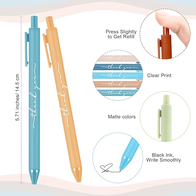 200pcs Thank You Pens Bulk Cute Multicolor Ballpoint Pen for Men Women Server Accessories Employee Holiday Appreciation Gifts for Teacher Office Back to School Party Favor (Morandi)