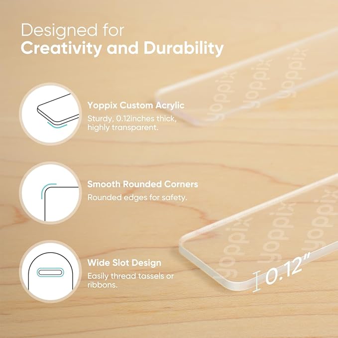 15 Pieces Acrylic Bookmark Blanks (3mm) Thicken Bookmark Making Kit with 20 Pcs Inspirational UV DTF Sticker, 15 Pcs Ribbon, Suitable for DIY Your Crafts Gifts