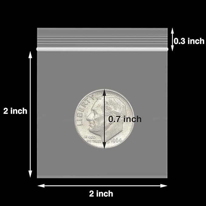 600pcs 2" x 2" Clear Zip Bags, 2 Mil Thick, Small Zip Poly Bags, Reclosable Zip Seal Plastic Bags for Necklace, Ring, Coin, Beads, Jewelry, Pill
