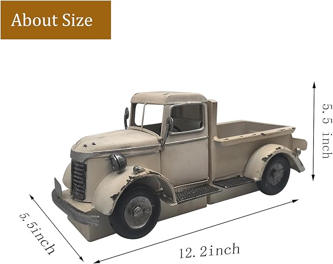 Decorative Book Ends Vintage Bookends: Metal Truck Book Stopper for Heavy Books - Farmhouse Decor for Shelf Table Coffee Bar Office Home - Gift for Adults Men Teen (Vintage White)