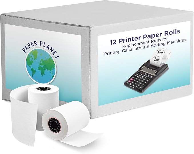 Adding Machine Bond Paper Rolls for Finance and Tax Professionals by Paper Planet | Printing Calculator Rolls Compatible with Select Canon, Casio, Sharp, and Victor Adding Machines | 12 Rolls