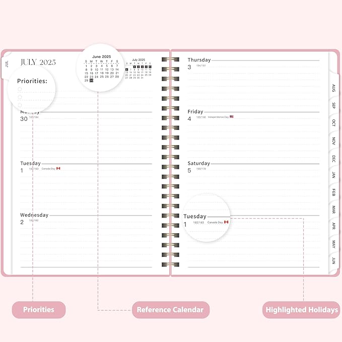 Planner 2025-2026, Monthly and Weekly Calendar Academic Planner (July 2025 - June 2026), Hardcover Planning Agenda Book for Office School Supplies, A5 (6.3" x 8.5")