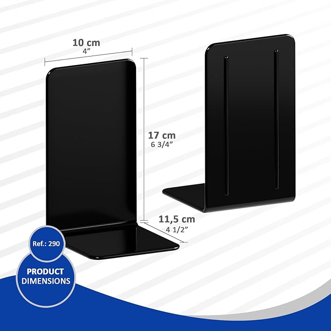 Acrimet Plastic Bookends for Bookcases, Shelves and Desktop, Plastic Book Holders (Black Color) (1 Pair)