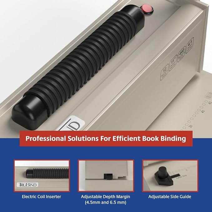 TruBind Coil Binding Machine with Electric Coil Inserter | Manually Punch up to 12 Sheets | 440 Sheet Bind Capacity with 4:1 Pitch | 2-Year Warranty | Heavy-Duty Coil Crimping Pliers Included