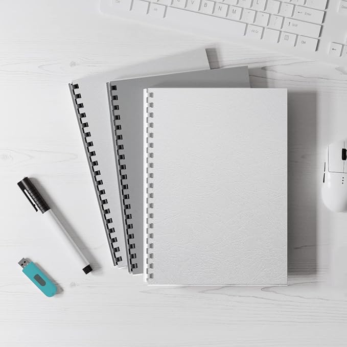 Binditek 100 Pack Grain Texture Paper Binding Presentation Covers, 13Mil, 90lb, Un-Punched, 8-1/2 x 11 Inches, Square Corners, White, Office Supplies