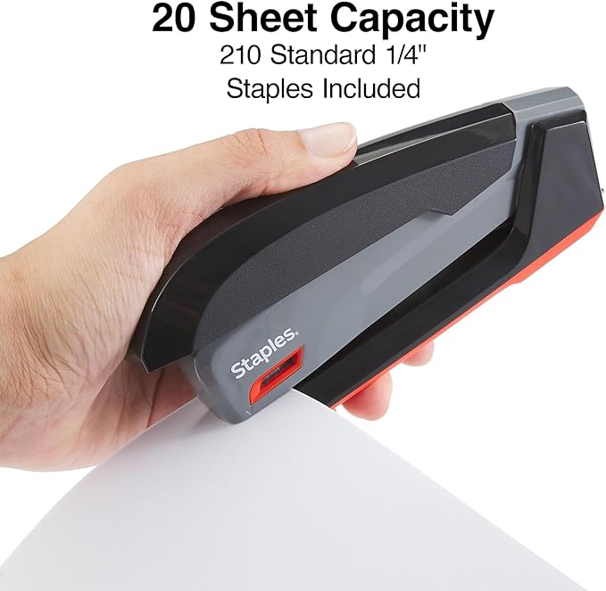 Staples 1798852 One-Touch Desktop Stapler Full-Strip Capacity Gray/Black/Red (44425)