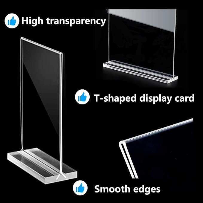 Acrylic Sign Holder Double Stands Ad Frames Clear Flyer Display Stand for Office Home Restaurant, Display Sign Stand for Store Sign Holders, Vendor Booth Display Items Vertical (6 Pack-5" X 7"Inch-Vertical(T-Shape))