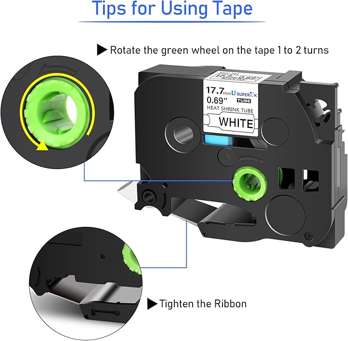 USUPERINK 5PK Compatible for Brother Ptouch HSe-241 HSe241 HS-241 HS241 Black on White 17.7mm 0.69'' Heat Shrink Tubing for Wire Cable for PT-D400 PT-E500 PT-P700 PT-P710BT PT-P750W Label Maker Tape