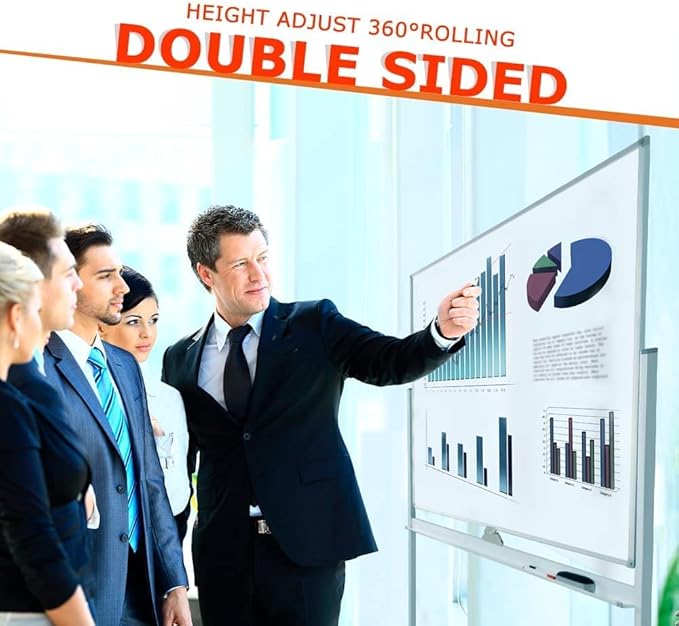 Large Mobile Dry Erase Board WhiteBoard, 48×36 inches Height Adjust Double Sided WhiteBoard, Rolling Stand with Aluminum Frame for Home Office Classroom