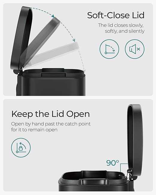 SONGMICS Trash Can with Lid, 8 Gallon Garbage Can, Stainless Steel Small Waste Bin with Step Pedal and Inner Bucket, Soft Close, Kitchen, Black ULTB102B01