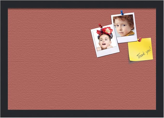 PinPix 19x13 Inch Cork Bulletin Board. This Decorative Framed Pin Board Comes with Crimson Pastel Design and a Satin Black Frame. Ideal for Home Office Decor or Message Board (PinPix-1807)
