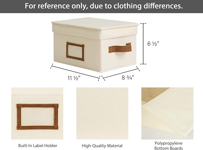 StorageWorks Storage Bins with Lids, Decorative Storage Boxes with Lid and PU Handles, Foldable Storage Baskets for Closet, Shelves, Stackable, Ivory White, Medium, 3-Pack