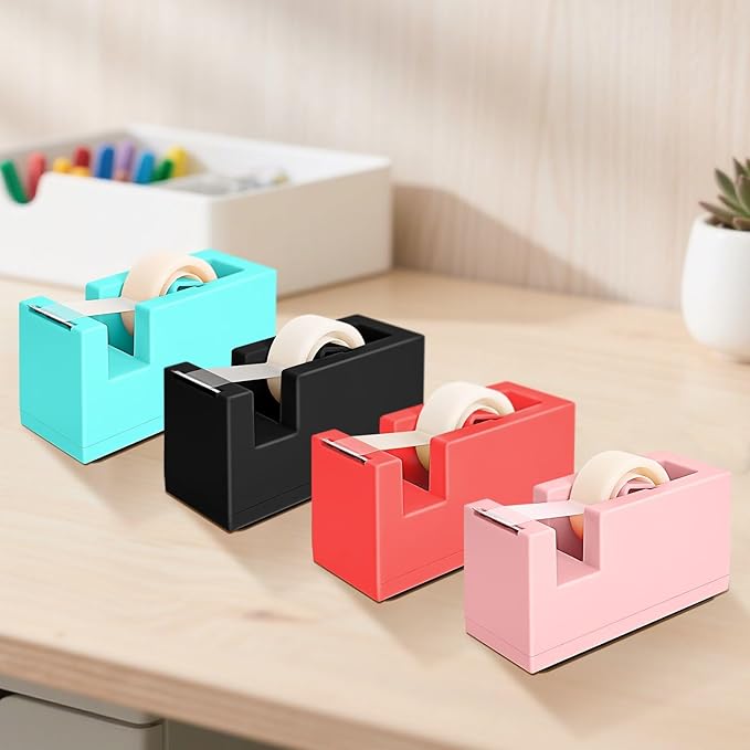 1 Desktop Stapler & 1 Tape Dispenser - 25 Sheet Capacity with 830 Staples and Staple Remover, Non-Slip for Office,School, Home & Classroom, Pink(Tape not Included)