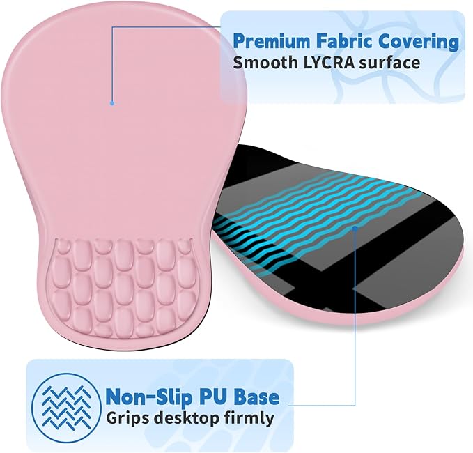 YIWEI Ergonomic Mouse Pad with Wrist Rest Support, Mousepad with Comfortable Memory Foam Wrist Rest and Non-Slip PU Base for Pain Relief, Computer, Laptop, Office, Home (Pink)