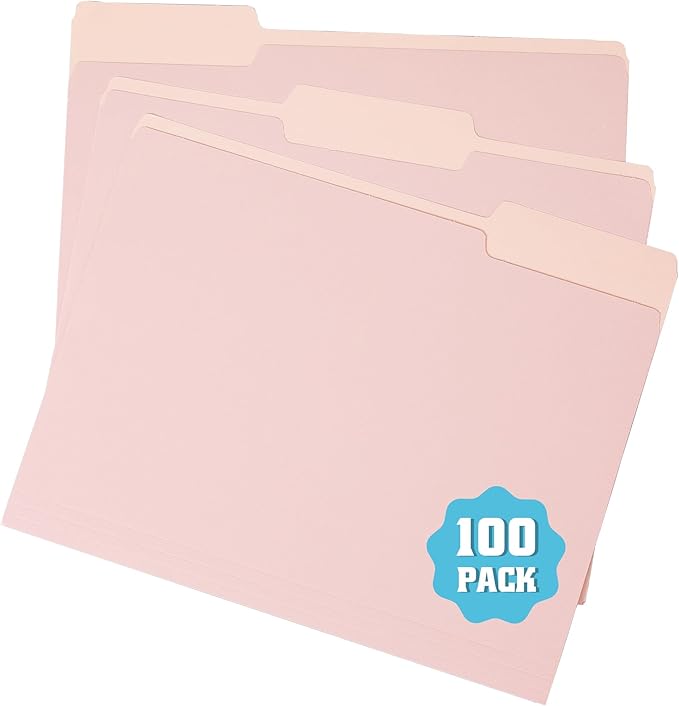 Colored Two Tone File Folders,100 Pack Manilla Folders 8.5 x 11 Office Organization Home School Folders for Documents Files Paper(7611U)