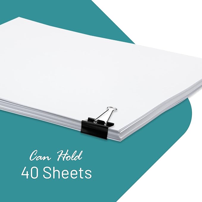 Binder Clips - 24 Small Binder Clips, 0.75 Inch Black Paper Clamps, File Clip for Home, Office and School Supplies