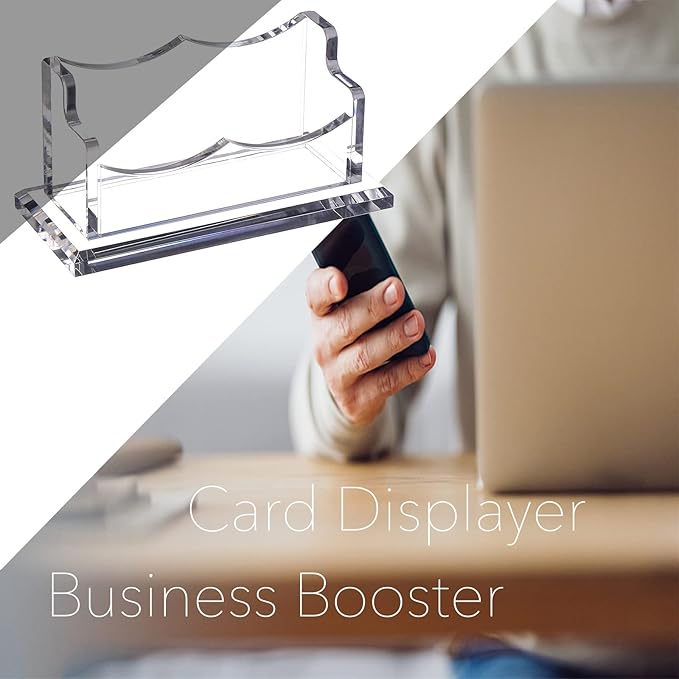 PARTSPOWER 4 Packs Acrylic Business Card Holders for Desk, Horizontal Clear Business Name Card Display Stand, Desk Accessory Business Name Card Organizer (Horizontal, 1-Slot)