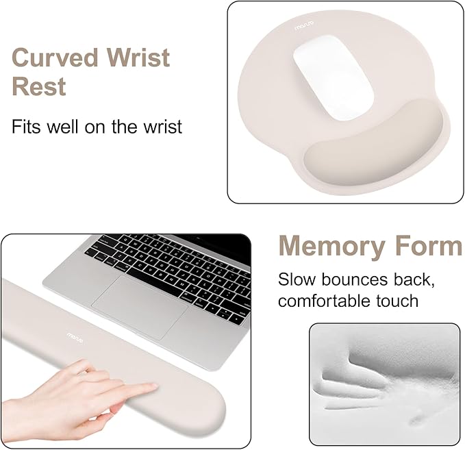 MOSISO Wrist Rest for Keyboard Mouse Pad Set, Large Gaming Deskpad&Circle Curved Mousepad&Keyboard Wrist Rest&Coaster, Ergonomic Non-Slip Mousepad&Easy Typing Pad with Curved Memory Foam, Stone Gray